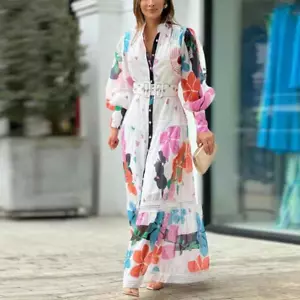 Women Elegant Lantern Long Sleeve Summer Party Dress - Picture 1 of 6
