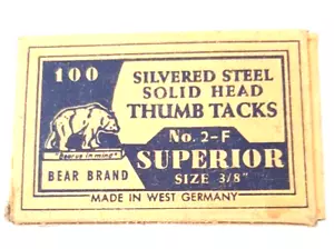 CAJA TACHUELAS PULGAR VINTAGE MARCA OSO ACERO PLATEADO CABEZA MACIZA Alemania Occidental - Imagen 1 de 3