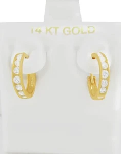 LAB CREATED WHITE SAPPHIRES HUGGIES EARRINGS 14K YELLOW GOLD - New With Tag - Picture 1 of 4