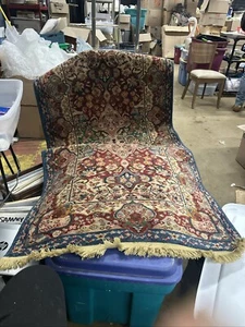 Superb Karastan Wool Rug Blue Border With Fringe Ends Kirman Panel 35”w X 5’8 - Picture 1 of 3