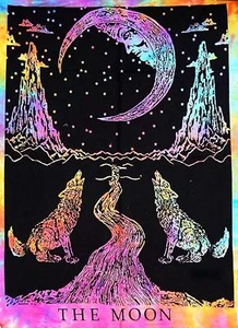 Crying Wolf to The Moon Print Tie Dye (Colours Vary) Single Throw 140 x 210 cm - Picture 1 of 2