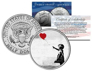 BANKSY * THERE IS ALWAYS HOPE * JFK Half Dollar U.S. Münze BALLON MÄDCHEN - Bild 1 von 3