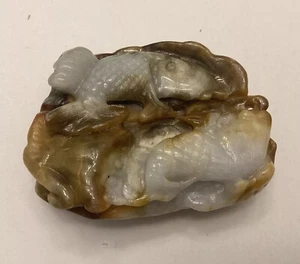 Multi Toned Jadeite 2 Fish, Squid, Whale & Lucky Coins Pendant - Picture 1 of 12