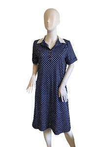 Vintage 70's NPC Fashion Women's Blue White Polka Dot Dress Size M - Picture 1 of 4