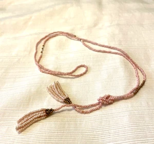 Pink Seed Beaded Long Brown Simple Tassel Trendy Bohemian Necklace - Picture 1 of 9