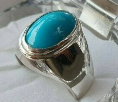 ANILLO FEROZA HECHO A MANO PIEDRA TURQUESA PLATA ESTERLINA 925 CABUJÓN TALLA 9 Foto 1 de 4