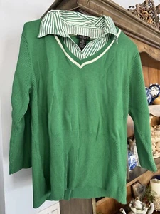 Rafaella Women 2x Green 3/4” Sleeve Blouse Attached To A Sweater - Picture 1 of 5