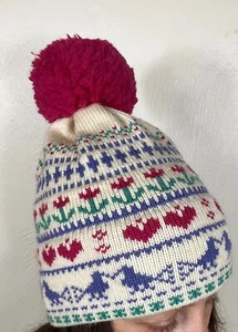 Stowe Woolens 100% Wool Non Itch Hem Intarsia Winter Hat Made in Vermont USA - Picture 1 of 9