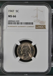 1947 Jefferson nickel graded by NGC MS66 - Picture 1 of 2