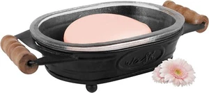 Autumn Alley Black Farmhouse Soap Dish for Bathroom - Wooden Handle - Picture 1 of 8