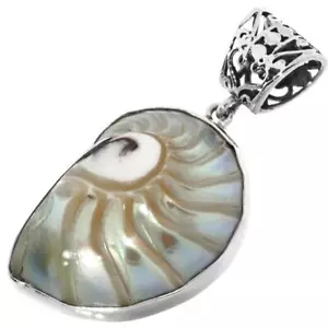 "Ciondolo in Sterling Argento Sterling 925 Paisley Nautilus Conchiglia, 1 3/8" - Foto 1 di 3