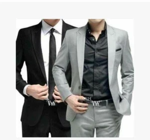 New Formal  Men Slim Fit Stylish Suit Suits Two Button Suit Set Jacket Pants Tie - Picture 1 of 26