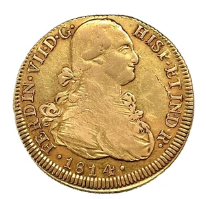 1814 SO FJ Chile Ferdinand VII 8 Escudos SANTIAGO Mint Rare Gold Coin KM #78 - Picture 1 of 11