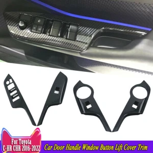 2x Carbon Car Door Handle Window Button Lift Cover Trim For Toyota CHR 2016-2023 - Picture 1 of 8