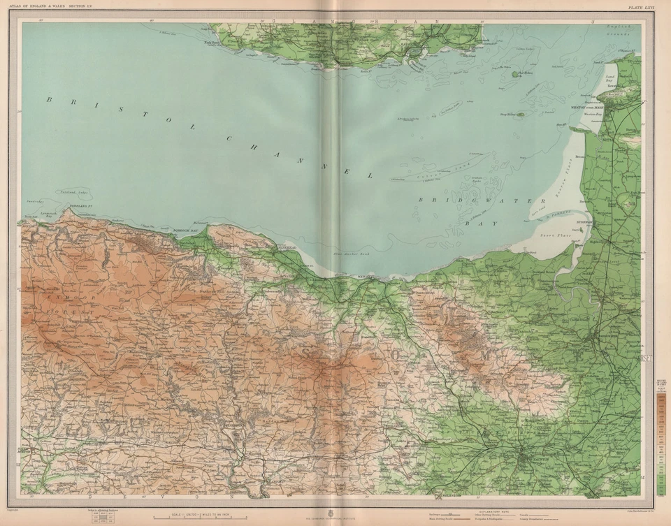 WEST SOMERSET. Cabeza de mina Taunton Exmoor Weston-super-Mare Barry. GRAN MAPA 1903 Foto 1 de 1