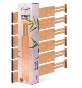 Bamboo Drawer Dividers Organizers 6-pack (12"-17") Adjustable Spring Loaded - Picture 1 of 9