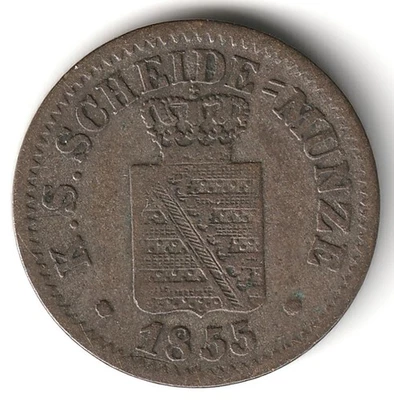 1855 German States Saxony Neu Groschen Silver Free Shipping - Image 1 of 2