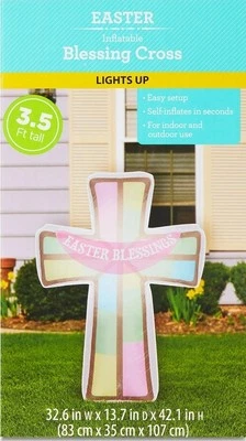 Outdoor Easter Decor. Light-Up Easter Inflatable 3.5 FT / EASTER BLESSINGS CROSS - Image 1 of 4