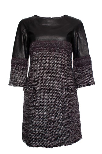CHANEL Abito in tweed con pelle donna nero 38