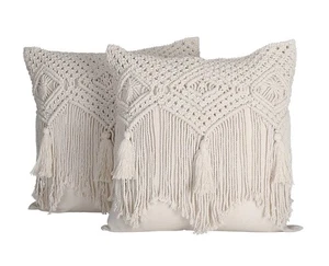 Two Folkulture Boho Throw Pillow Covers 18x18, Macrame (pillows not included) - Picture 1 of 4