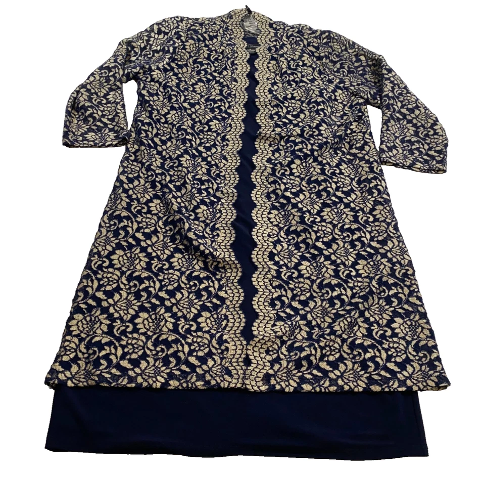 Vestido y plumero Jessica Howard para mujer talla 14 azul marino dorado floral noche 2 piezas nuevo con etiquetas Foto 1 de 4