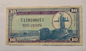 1969 US 10 Cents Military Payment Certificate Vietnam War Era Series 681 - Picture 1 of 2