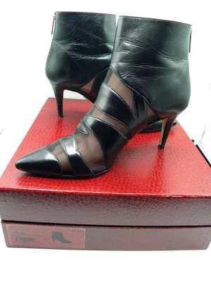 TAMARA MELLON Triumph Black Leather & Mesh Ankle Booties Size EU 38.5 US 8 Box $ - Image 1 of 4