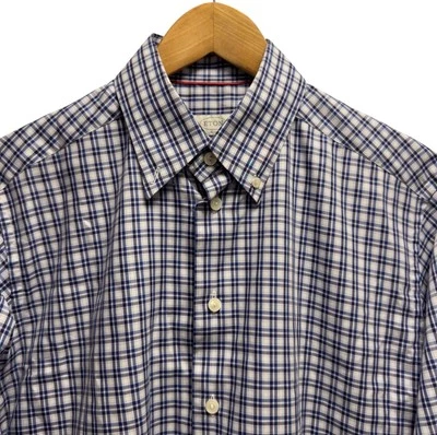 Camisa masculina Eton tamanho 41/16 slim fit botão azul/branco xadrez algodão L/S guc - Imagem 1 de 4