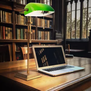 LED Schreibtischleuchte Tischlampe Glas grün Bibliothek Bankerlampe antik Bronze - Bild 1 von 12