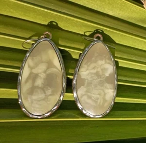 Faux Agate Earrings Sage Swirl 1.75 X 1" + Hooks Silver-toned Dangles Tear Drop - Picture 1 of 14