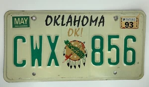 Oklahoma License Plate CWX 856 Expired 1993 93 MAY Car Truck SUV Tag OK! - Picture 1 of 2