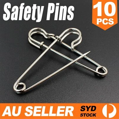 10 Large Safety Pins 3.5 Inch 87mm Silver Tone Metal Craft Big Sewing Quilt Need - image 1 of 4