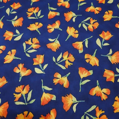 30" Cherish Julia Cairns Quilting Treasures Orange Floral on Navy Blue - Image 1 of 3