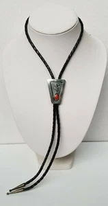 Corbata bolo de plata esterlina coral natural firmada por navajo nativo americano TOM BAHE - Imagen 1 de 12