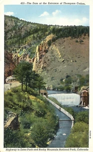 Postal Dam & Entrance Thompson Canon Vista aérea Colorado 1942 - Imagen 1 de 2