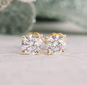Diamant Ohrstecker rund VS1 F 2Ct zertifiziert gewachsen Labcreated 18K Gelbgold - Bild 1 von 13