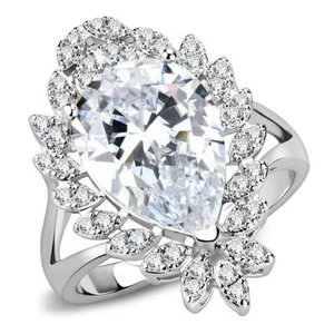 Pear cut ring cocktail cubic zirconia rhodium sparkling 1435 handmade - Picture 1 of 6