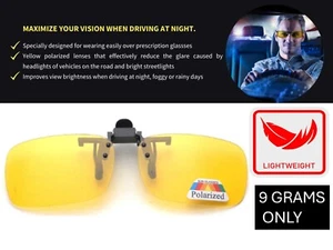 Night Driving Clip-On Glasses Polarized Yellow UV Protection Unisex - Picture 1 of 9