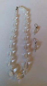 16" Vintage antique Auroa Borealis elongated Crystal Bead Necklace w/ earrings  - Picture 1 of 2