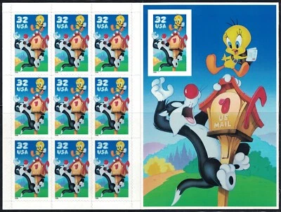 1998 SYLVESTER & TWEETY BIRD MNH Pane 10 x 32¢ STAMPS #3204 Looney Tunes Cartoon - Image 1 of 2