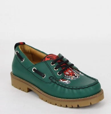 Mocasín Gucci Niño Pequeño Cuero Verde con Estampado Animal Rojo 26/US 10 455435 3162 Foto 1 de 4