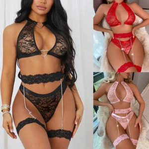 Sexy Women Lingerie Teddy Babydoll Lace Sleepwear Garter Underwear Set Bodysuit - Picture 1 of 37