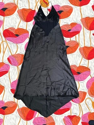 Antigo Y2K Fredericks of Hollywood Vestido Preto Cetim Strass Rabo de Peixe Glam - Imagem 1 de 4