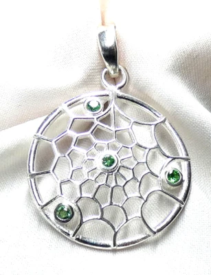 925 Silber Anhänger Amulett "Spinnennetz" fac, hellgrünee Zirkonia wie Peridot - Bild 1 von 4