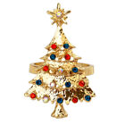 4 Christmas Tree Napkin Rings with Rhinestone, Gold