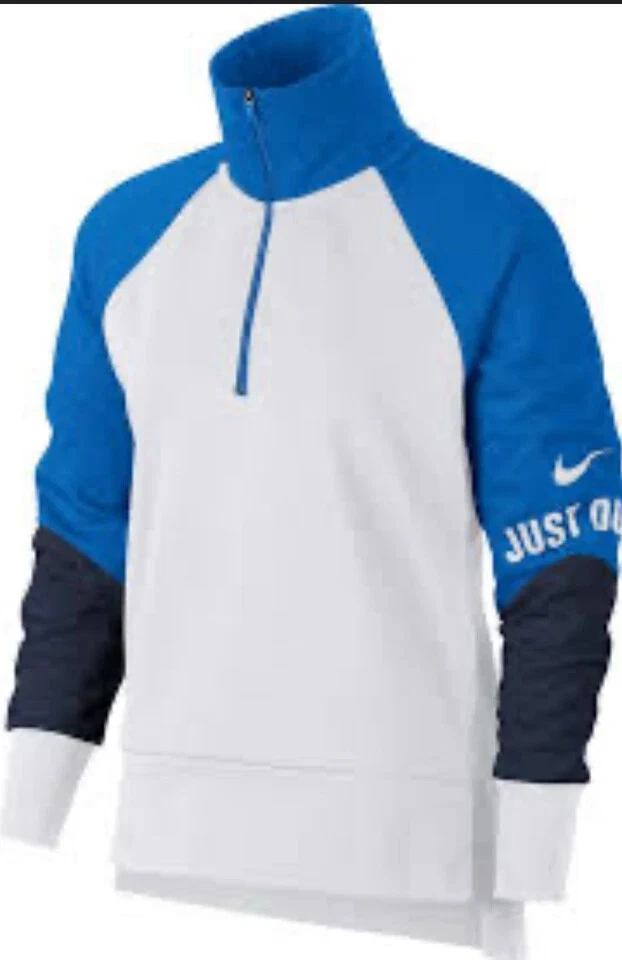 Camiseta deportiva Nike Dri-FIT para mujer 1/4 cremallera talla grande blanca azul cuello falso Y2K Foto 1 de 4