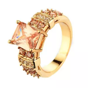 Anillo relleno de oro amarillo de 14 quilates Princess Black/Champagne Band para mujer talla 6-10 - Imagen 1 de 8