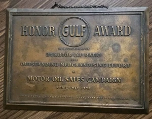 Premio Gulf Motor Oil Sales 1938 - Placa de bronce rara de colección Gas Oil Petroliana - Imagen 1 de 6