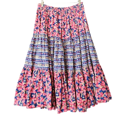 Falda Midi Vintage Hecha a Mano Fresa Patchwork M/L Cottagecore Hippie Prairie Foto 1 de 4