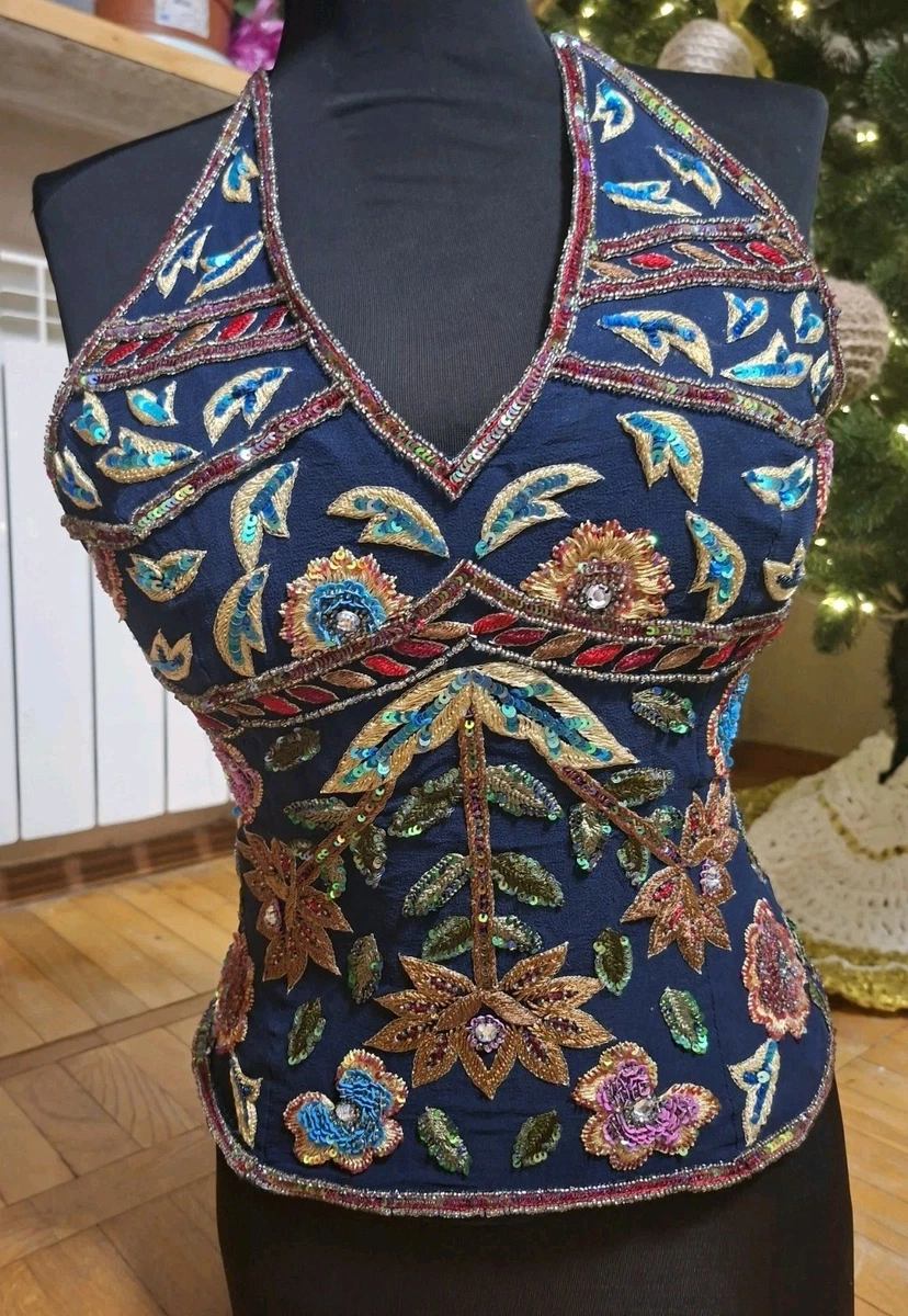 Sparkly Sequin Halter Top For Women – Y2K Beaded Rhinestone Camisole | Party & Festival Going Out Top - View #8